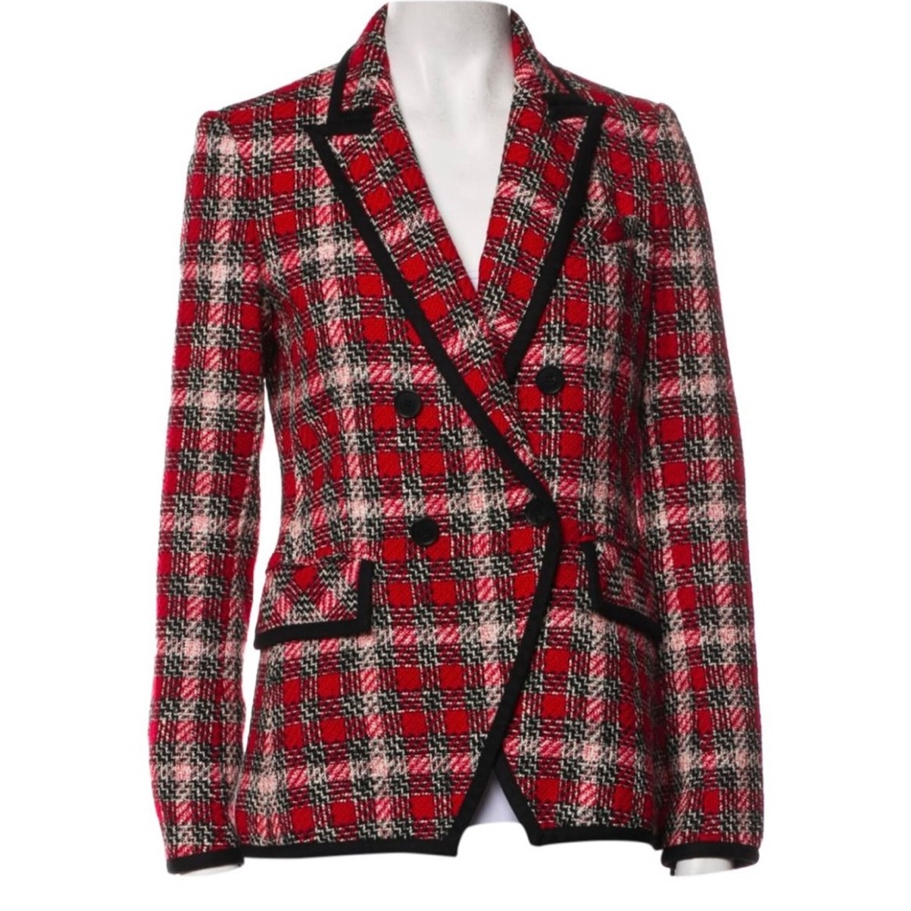 Veronica beard plaid red print blazer